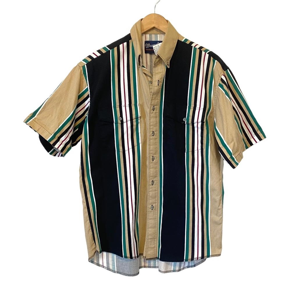 Vintage Wrangler Brushpopper Shirt Striped Short Sleeve Cowboy Rancher Medium